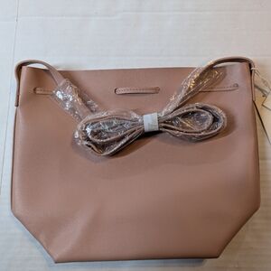 Kayla +Ava Vegan Leather Bow Tie Bucket Bag Dusty Rose BNWT